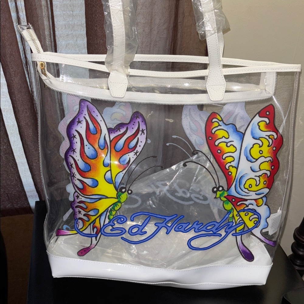 ED HARDY  Butterfly Clear Tote Bag NWT